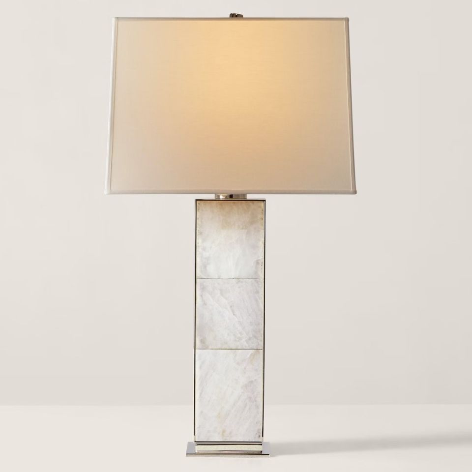 ELLIS TABLE LAMP IN POLISHED NICKEL AND QUARTZ