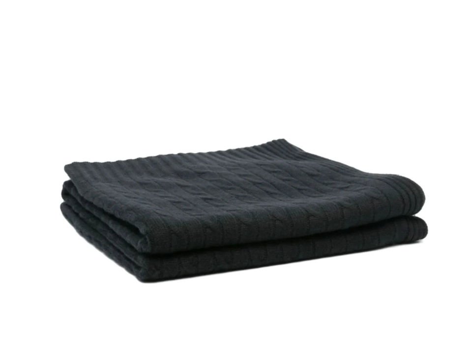 ICONIC CABLE SİYAH KAŞMİR BATTANİYE Midnight Black