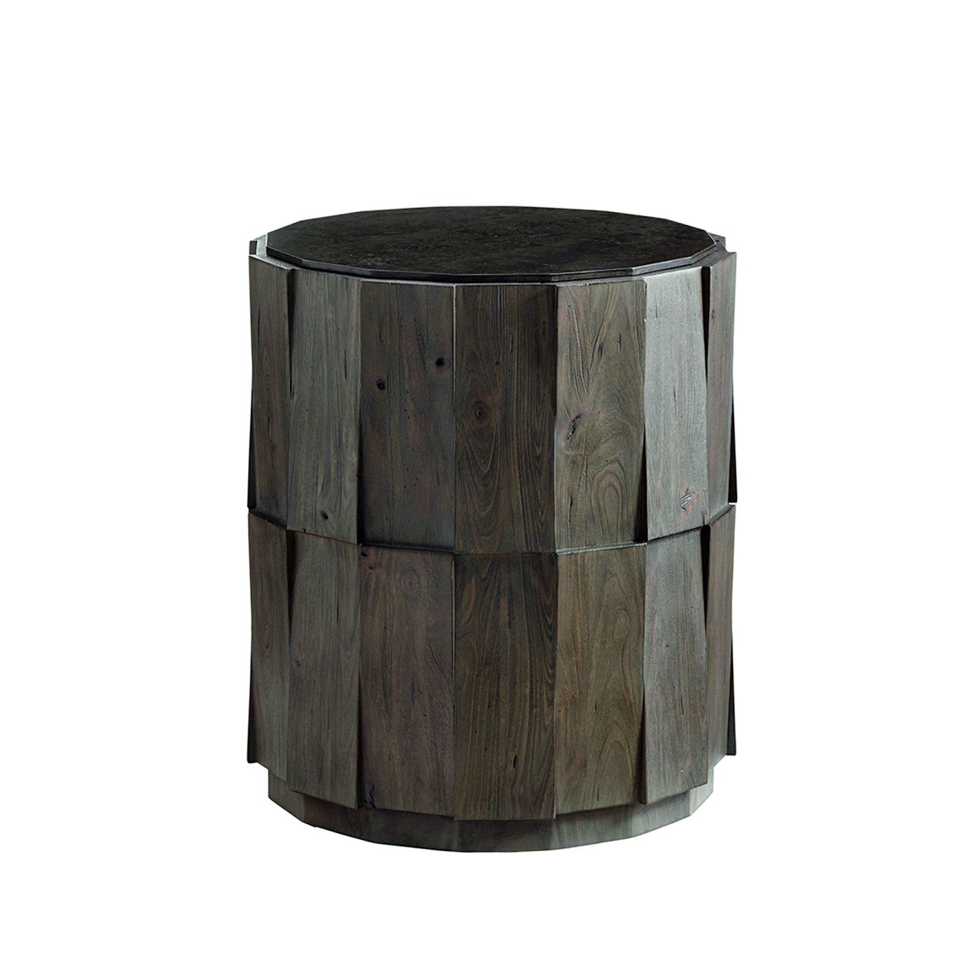 EVERETT ROUND TRAVERTINE END TABLE