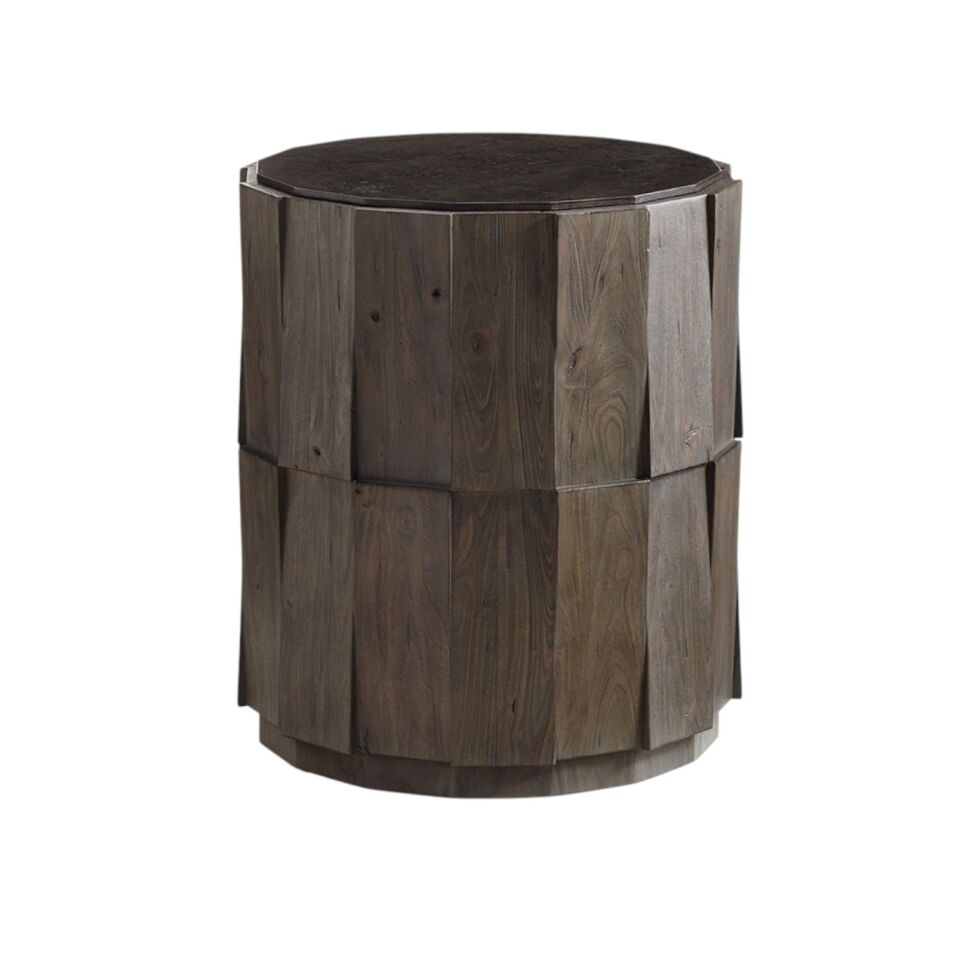 EVERETT ROUND TRAVERTINE END TABLE